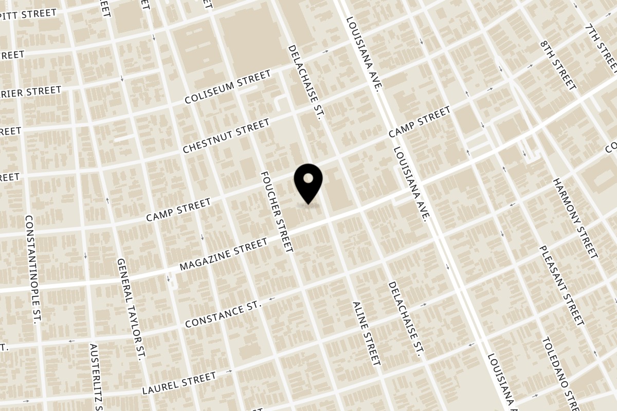 Map showing the location of Cafe Abyssinia on 3511 Magazine St in New Orleans